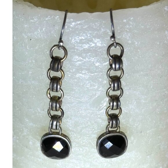 Barse Jewelry - Vintage Barse Thailand 925 Sterling Silver Black Onyx Dangle Earrings Silver